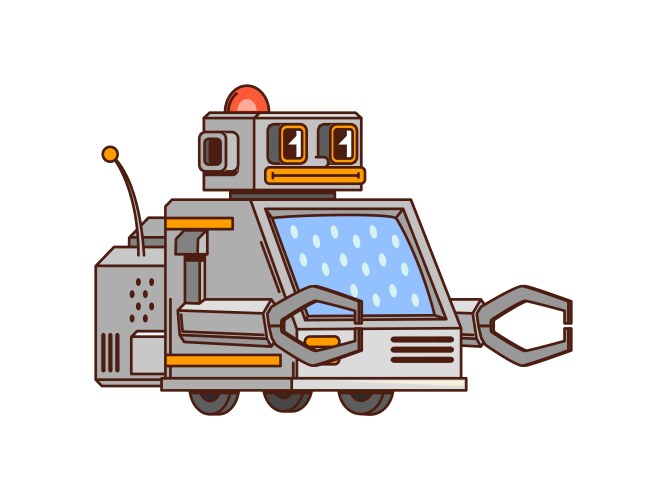 Cartoon funny groovy robot and droid character vector image