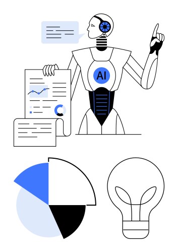 Ai robot analyzing data with charts documents vector image