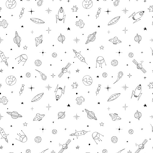 Doodle Space Pattern - Stars & Planets Vector Image
