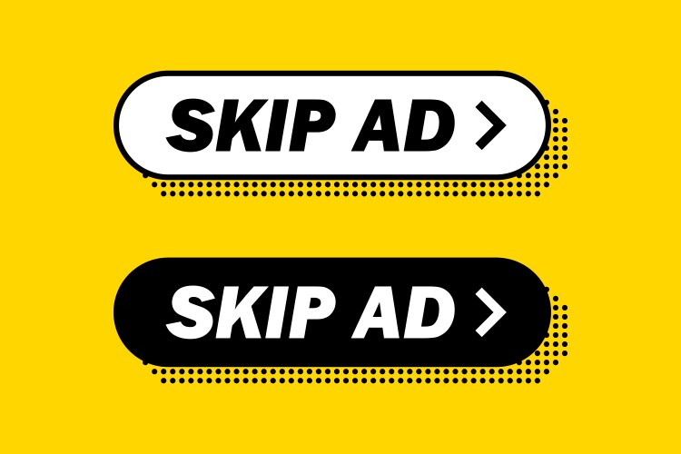 Set of rounded rectangle skip ad button flat vector image