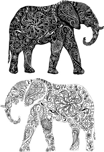 Two elephants silhouettes Vector Image