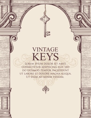 Banner with an old key and a medieval arch Vector Image
