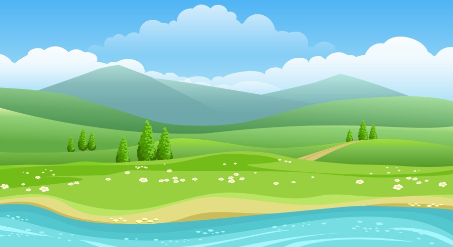 Serene River Valley Landscape Vector Image