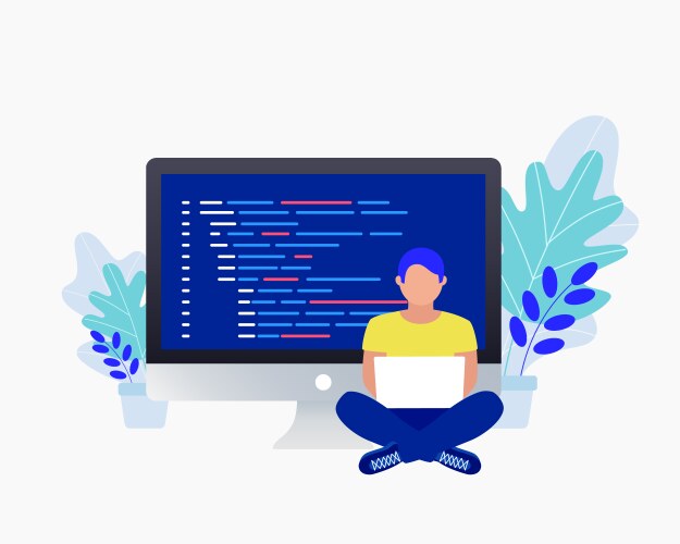 Coding Concept - Programmer & Laptop vektorbild