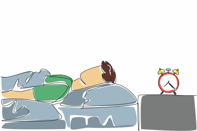 Single one line drawing man sleeping with blanket Vector Image