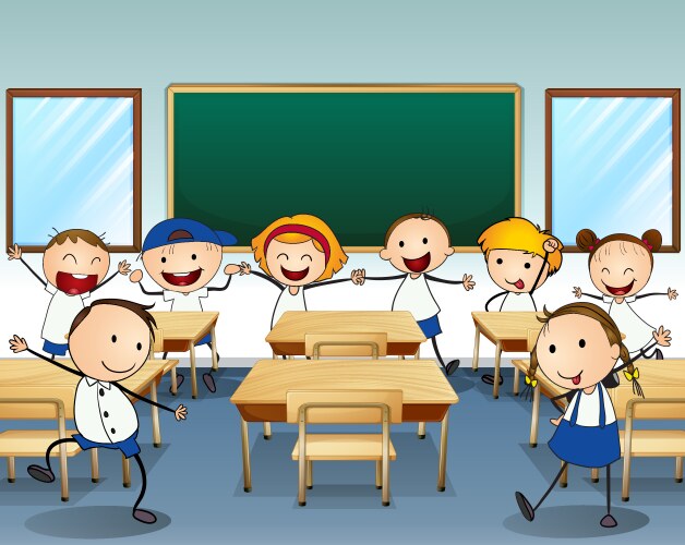 children dancing inside the classroom vector image vector image