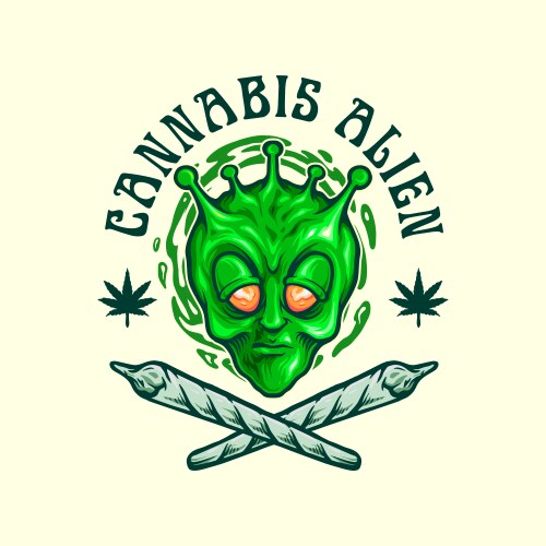 Cannabis Alien Emblem Vector Image