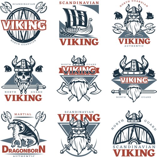 Viking Emblem Set - Nordic Warriors Vector Image