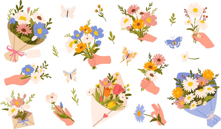 Floral Bouquet in Hands Vector Image