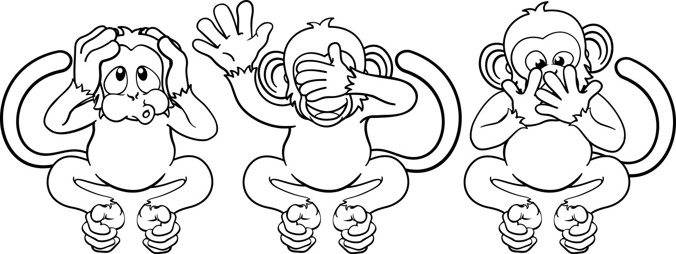 Monkeys see hear speak no evil cartoon characters Vector Image