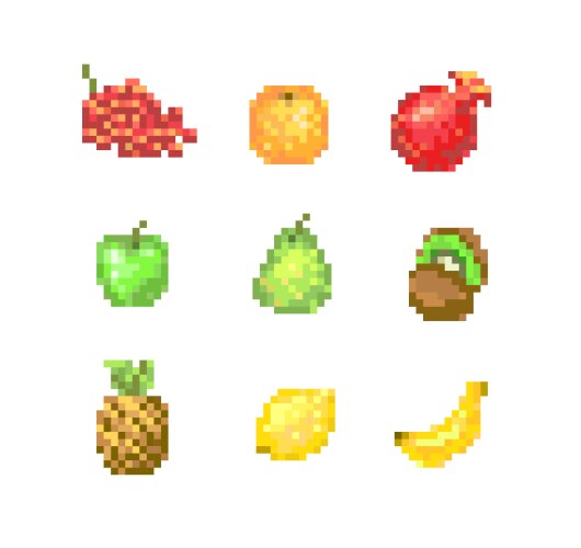 Pixelated Fruit Collection Vector Image