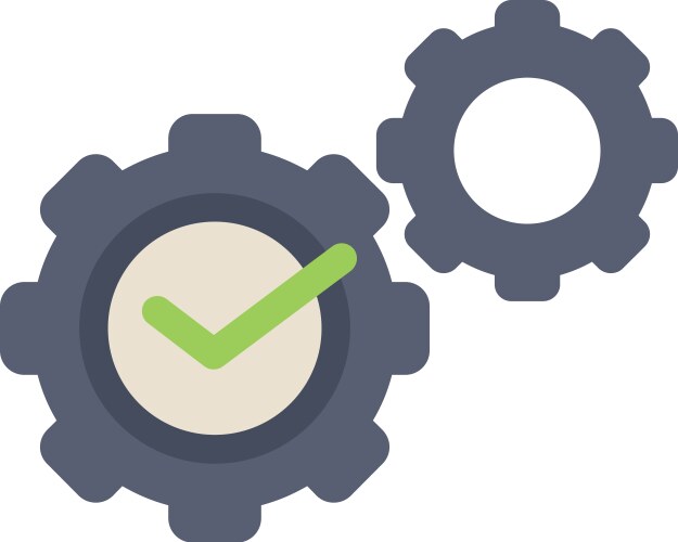 Gears rotating with check mark showing completion vector image