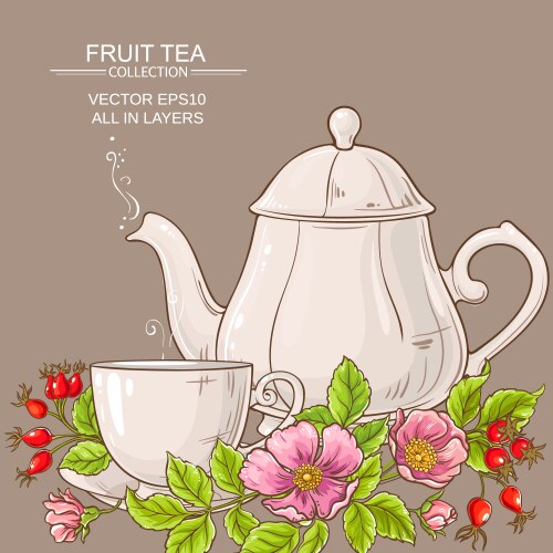 Dog Rose Tea and Teapot Vector Image