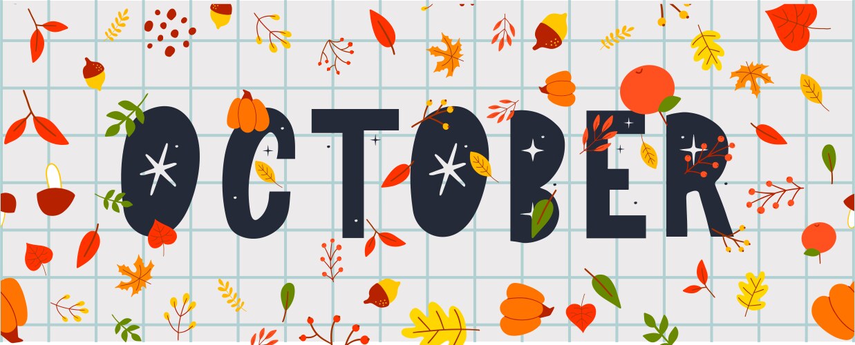 october lettering text sale banner with colorful vector image