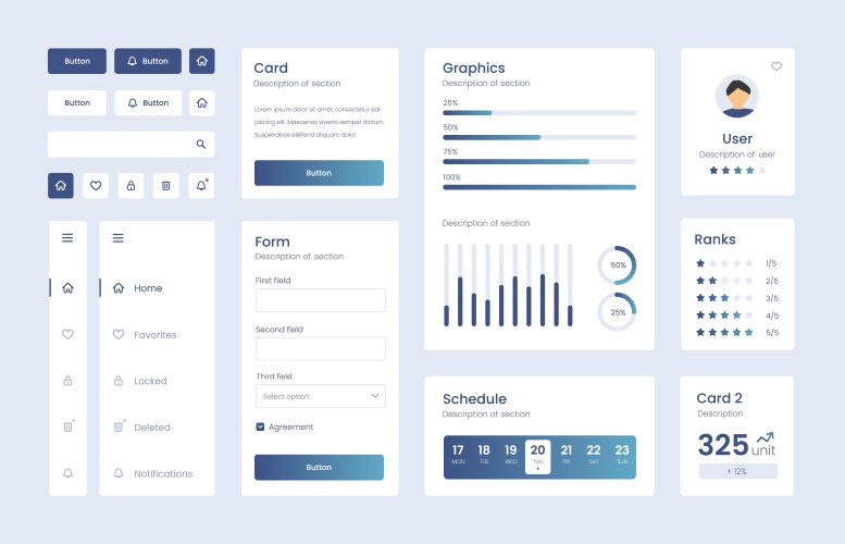 Light collection of gradient ui ux elements vector image