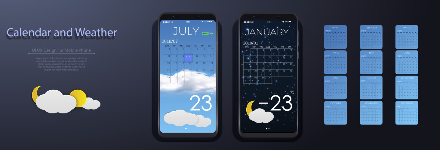 ui elements weather and calendar user interface vector image