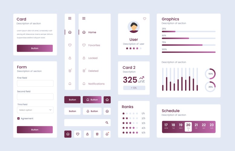Light collection of gradient ui ux elements vector image