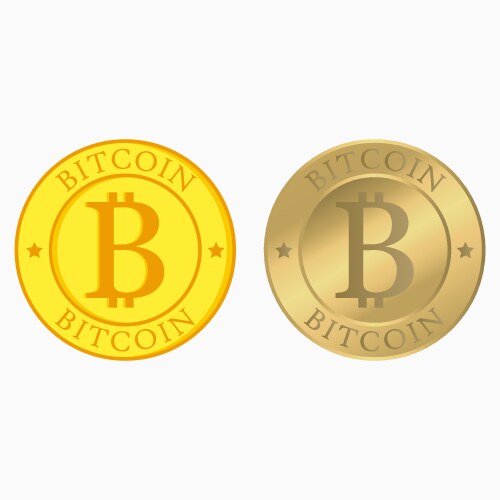 Bitcoin set with flat and realistic gold coins vector image