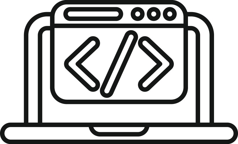 Laptop showing html code on screen for web vector image