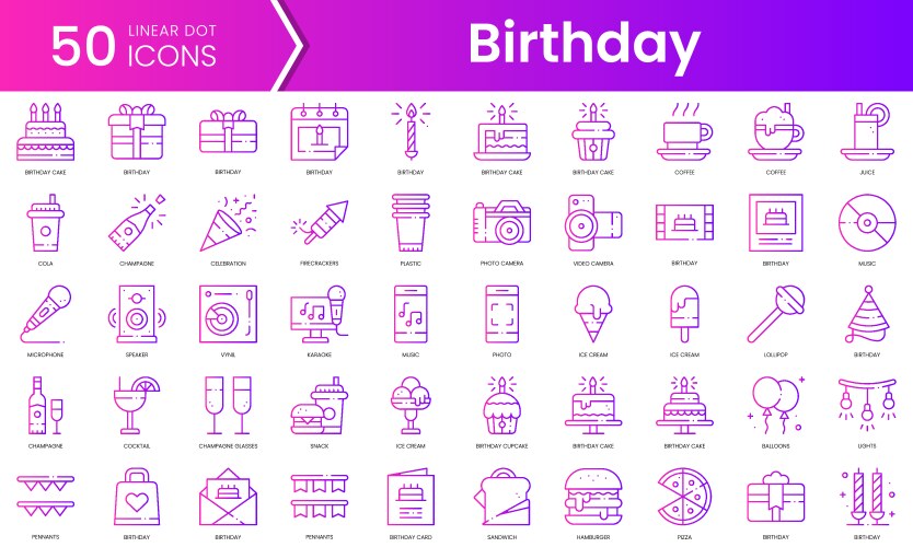 Set of birthday icons gradient style icon bundle vector image