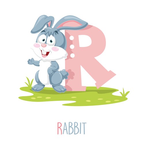 Alphabet letter r and rabbit Royalty Free Vector Image