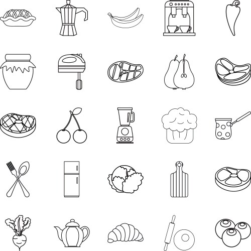 Cook galley icons set outline style Vector Image