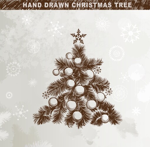 Vintage christmas tree hand drawing retro style Vector Image