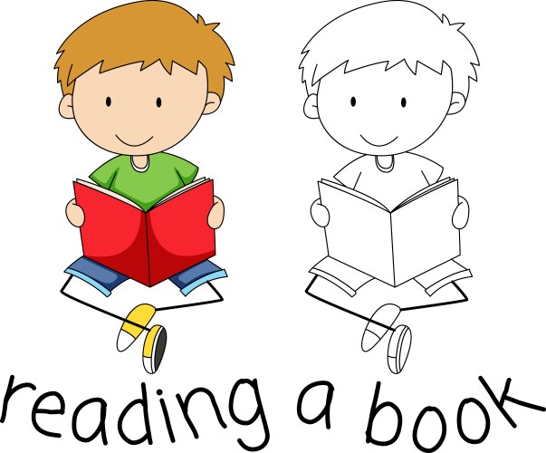 Doodle boy reading a book vector image