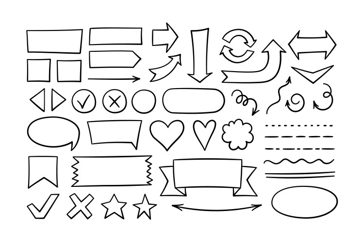 Set of hand drawn shapes - arrows ovals vector image