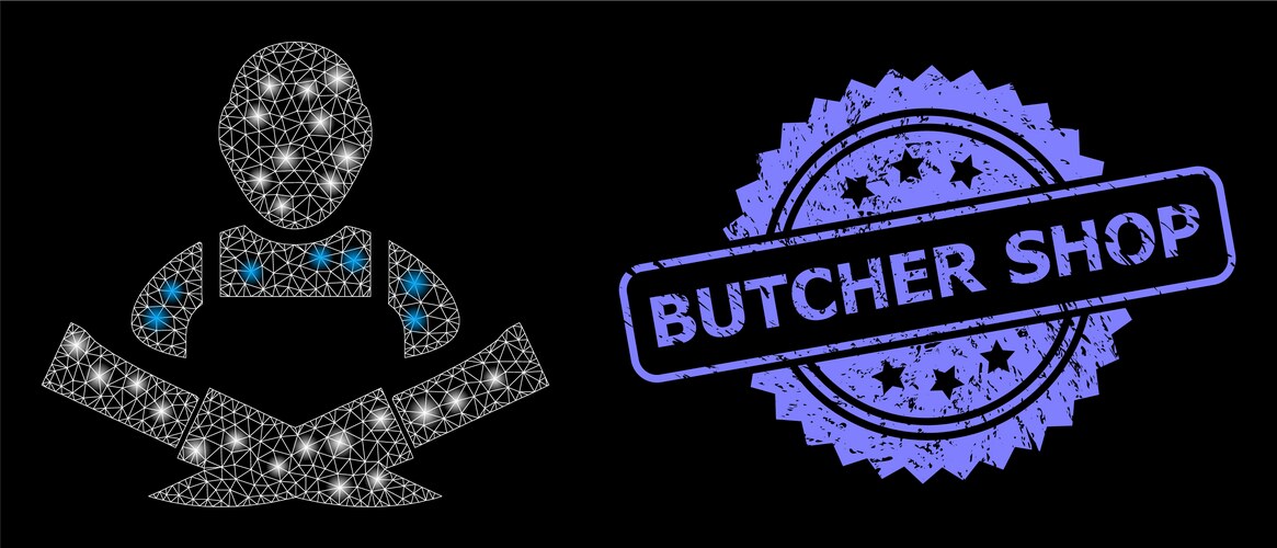 Rubber butcher shop stamp and bright web net Vector Image