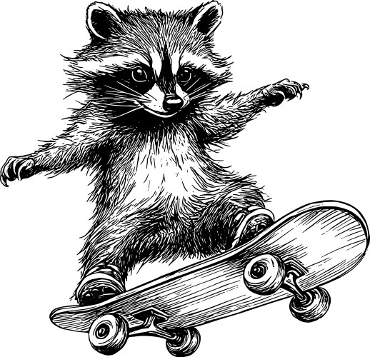 Raccoon riding a skateboard sketch Vector Image