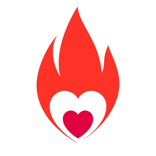 Fire flame hot heart symbol vector image