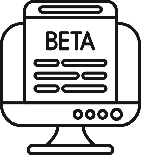 Desktop computer displaying beta software version vector image