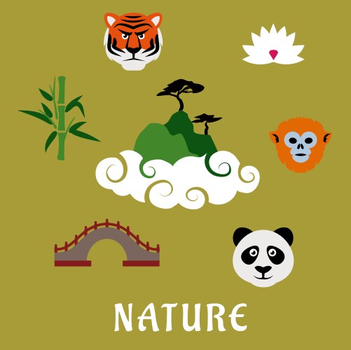 Chinese Nature & Wildlife Icons Vector Image