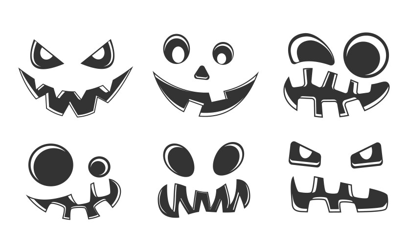 Collection halloween pumpkins black and white vector image