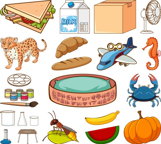 Large set different food and other items vector image