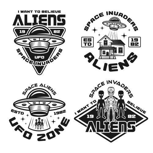 Retro Alien & UFO Badges & Logos Vector Image
