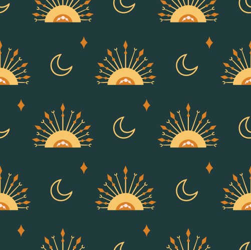 Magic seamless pattern with gold sun moon Vector Image