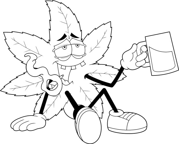 Outlined happy marijuana leaf cartoon character Vector Image