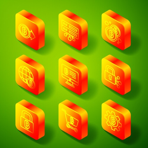 Set line bitcoin server globe mining from vector image