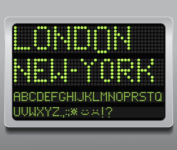 Digital led font alphabet letters and numbers Vector Image