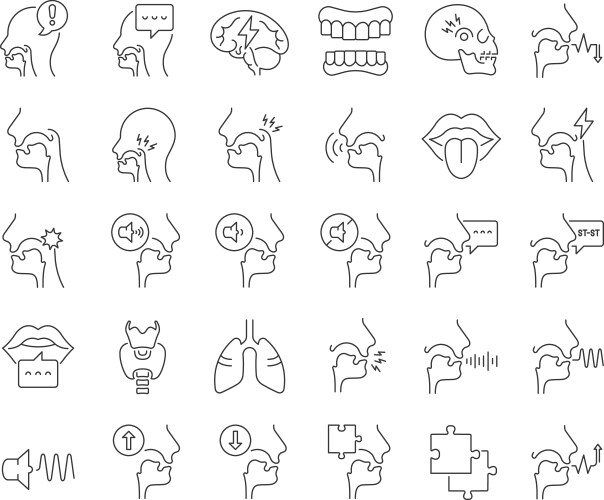 Set of linear icons speech-language pathology vector image