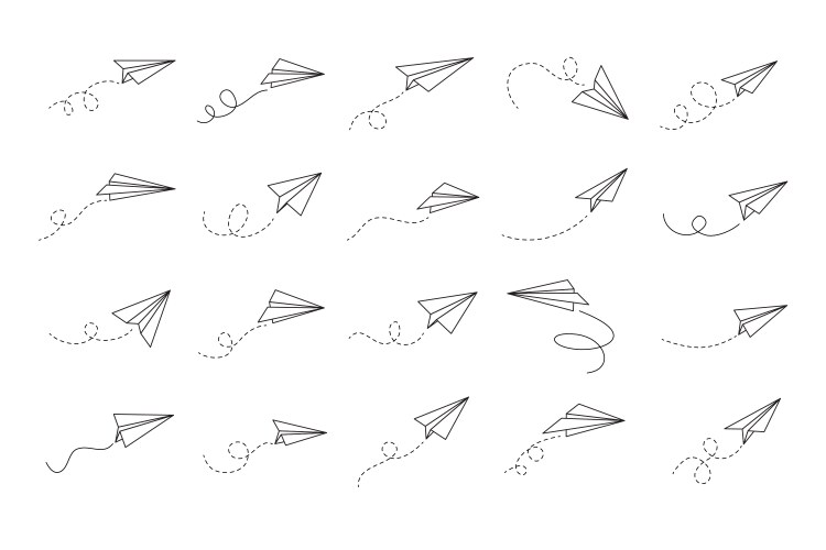 Hand drawn doodle paper plane set isolated planes Vector Image