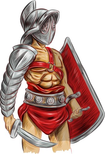 Roman gladiator soldier with sword and shield Vector Image