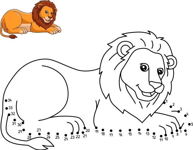 dot to lion isolated coloring page for kids vector image