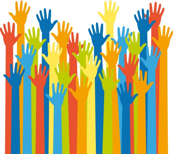 Colorful hands raised up Royalty Free Vector Image