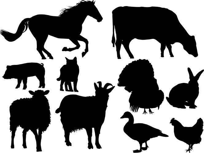 Farm animals silhouettes Royalty Free Vector Image