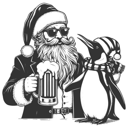 Santa & Penguin with Beer Vector Image