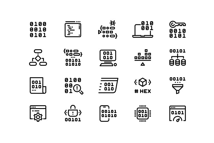 Binary Hex Code Line Icons vektorbild