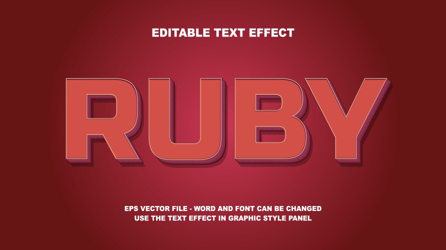 Editable text effect ruby 3d template vector image